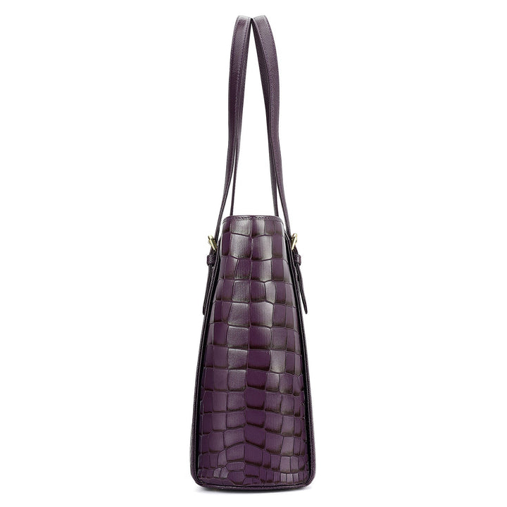 Medium Croco Leather Tote - Grapevine