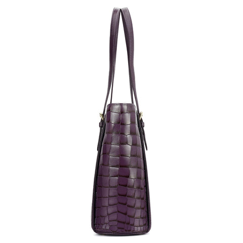 Medium Croco Leather Tote - Grapevine