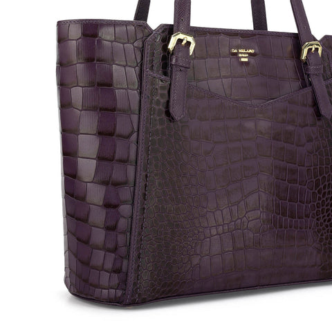 Medium Croco Leather Tote - Grapevine