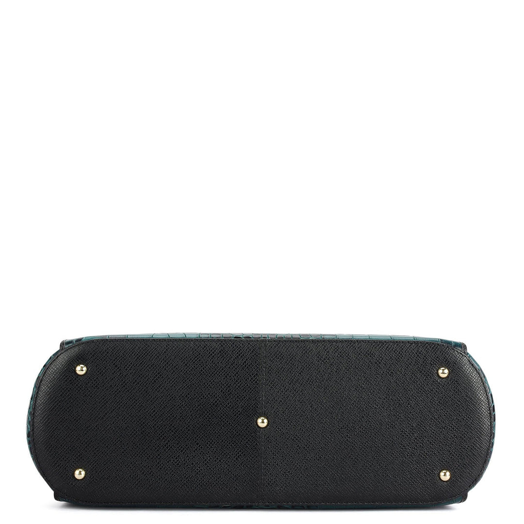 Medium Croco Leather Tote - Teal