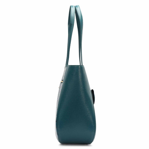 Large Croco Franzy Leather Tote - Teal