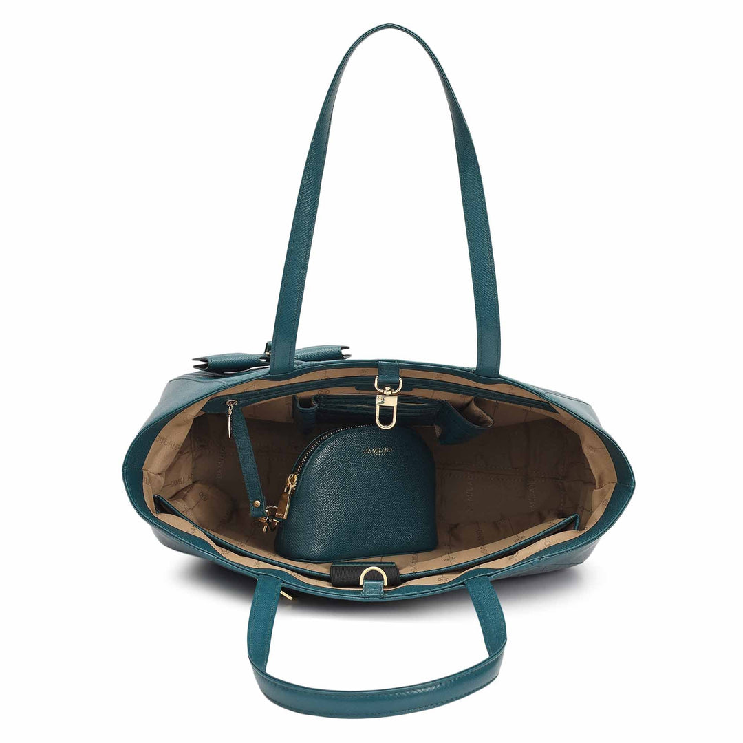 Large Croco Franzy Leather Tote - Teal