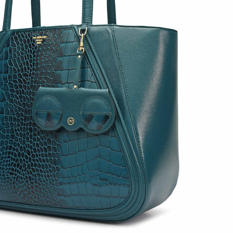 Large Croco Franzy Leather Tote - Teal