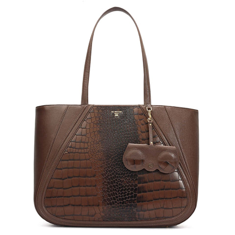 Large Croco Franzy Leather Tote - Walnut