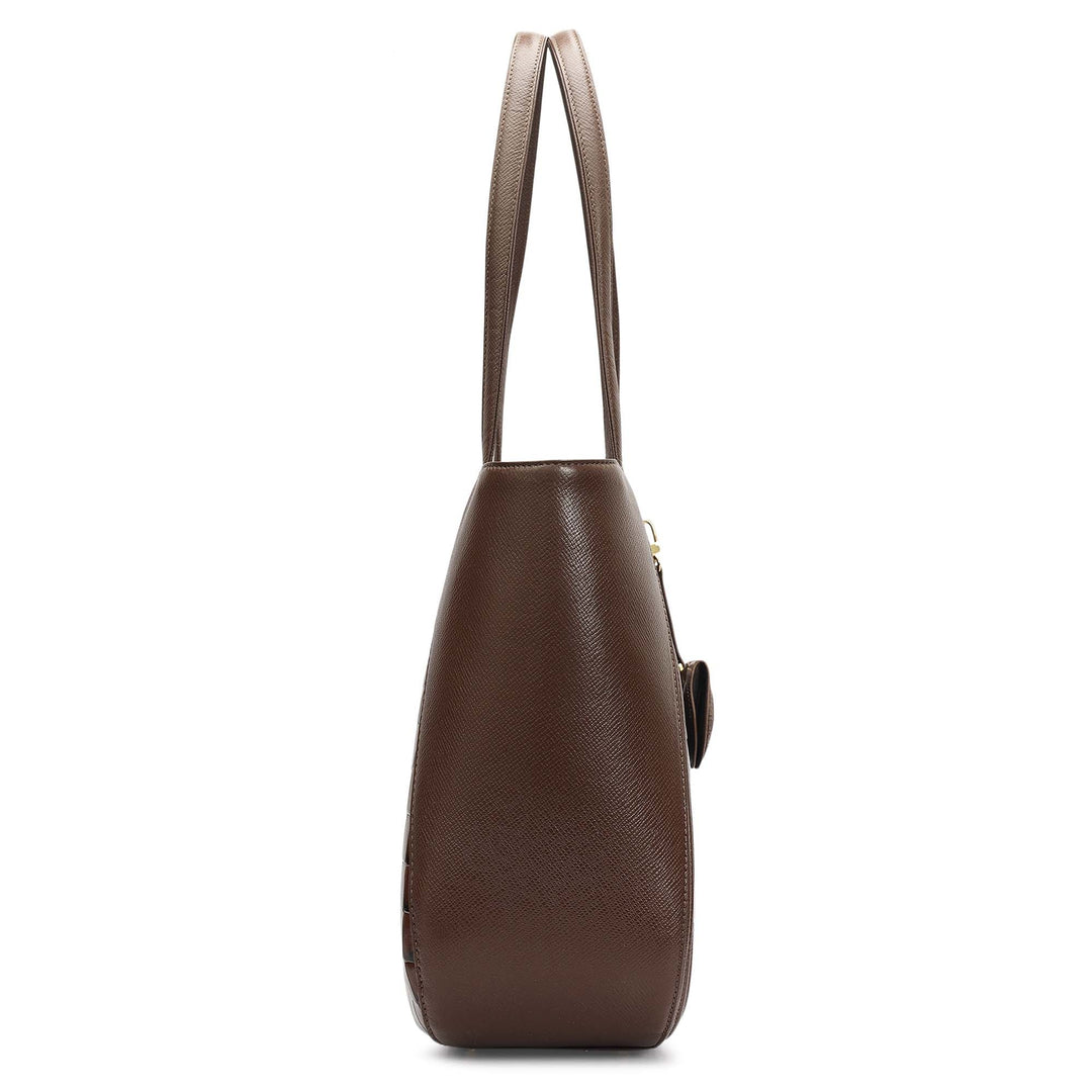 Large Croco Franzy Leather Tote - Walnut