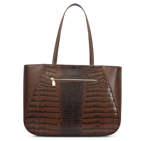 Large Croco Franzy Leather Tote - Walnut