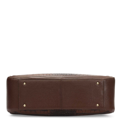 Large Croco Franzy Leather Tote - Walnut