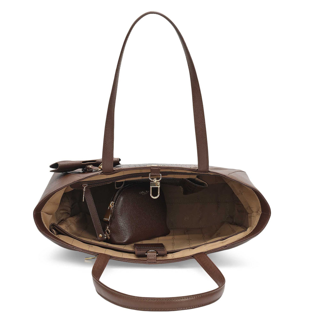 Large Croco Franzy Leather Tote - Walnut