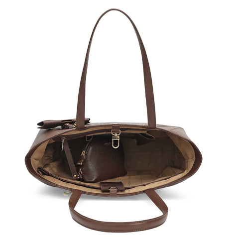 Large Croco Franzy Leather Tote - Walnut