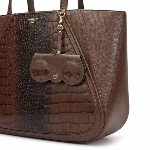 Large Croco Franzy Leather Tote - Walnut