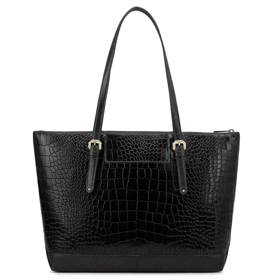 Large Croco Leather Tote - Black