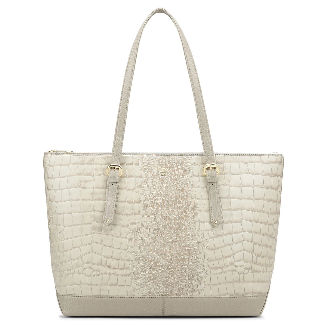 Large Croco Leather Tote - Frost