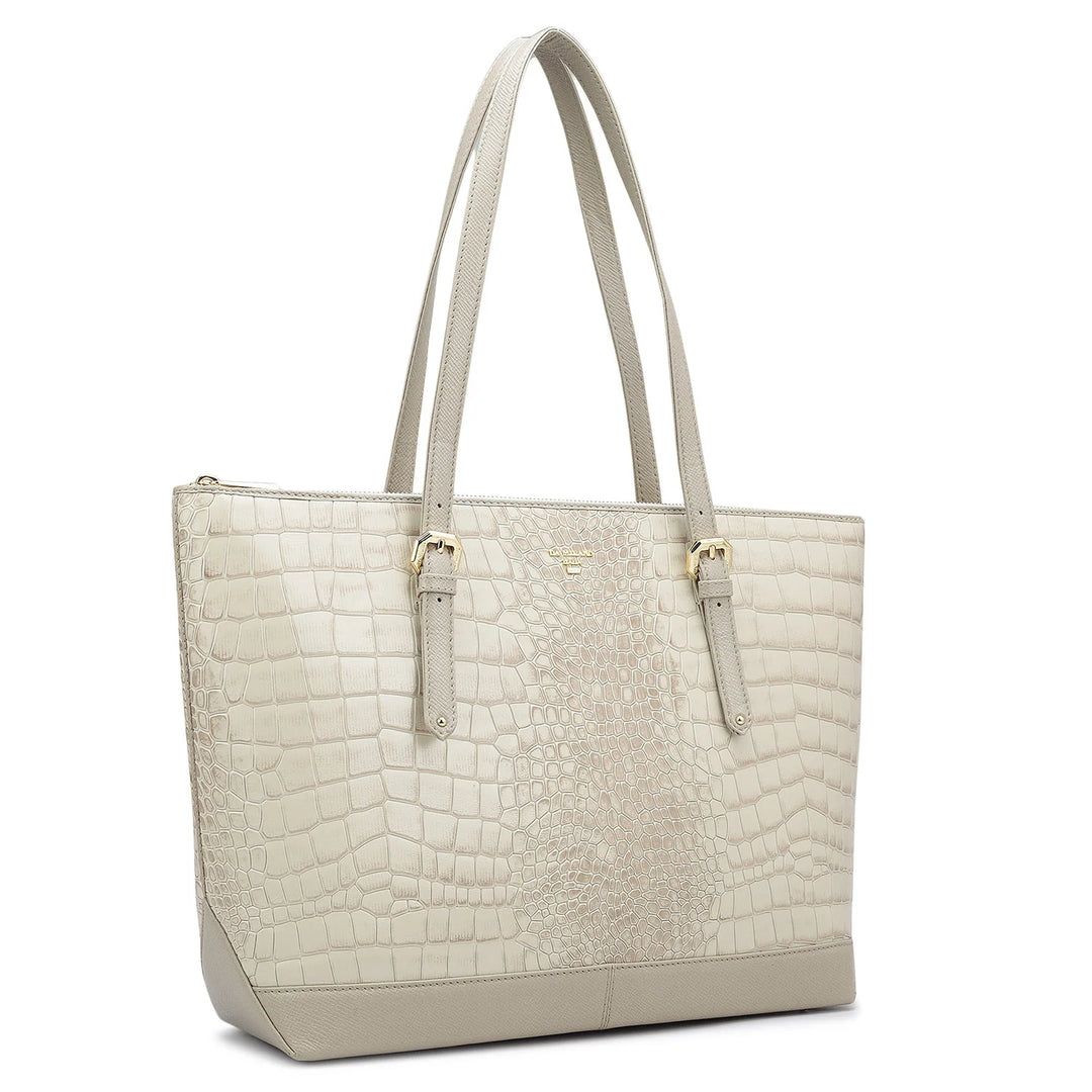 Large Croco Leather Tote - Frost