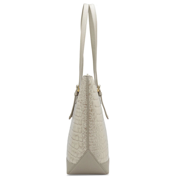 Large Croco Leather Tote - Frost