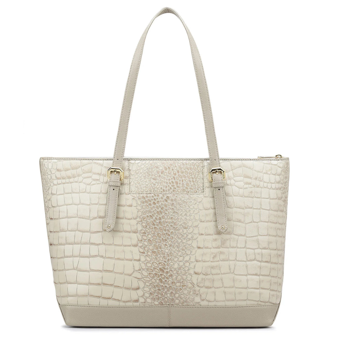 Large Croco Leather Tote - Frost