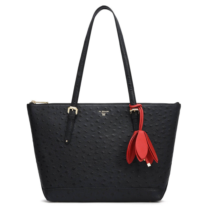 Medium Ostrich Leather Tote - Black