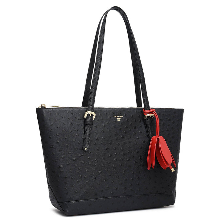 Medium Ostrich Leather Tote - Black