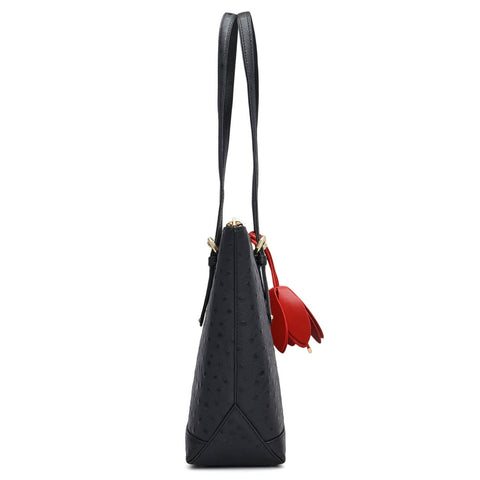 Medium Ostrich Leather Tote - Black
