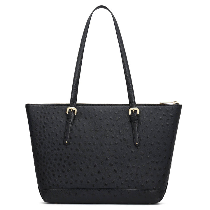 Medium Ostrich Leather Tote - Black