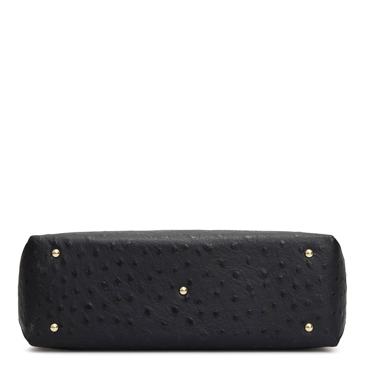 Medium Ostrich Leather Tote - Black
