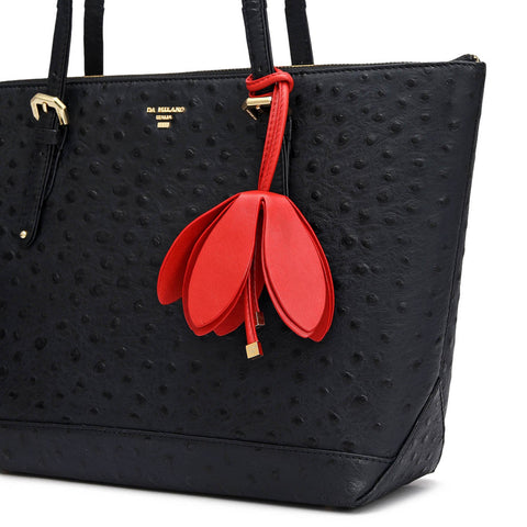 Medium Ostrich Leather Tote - Black