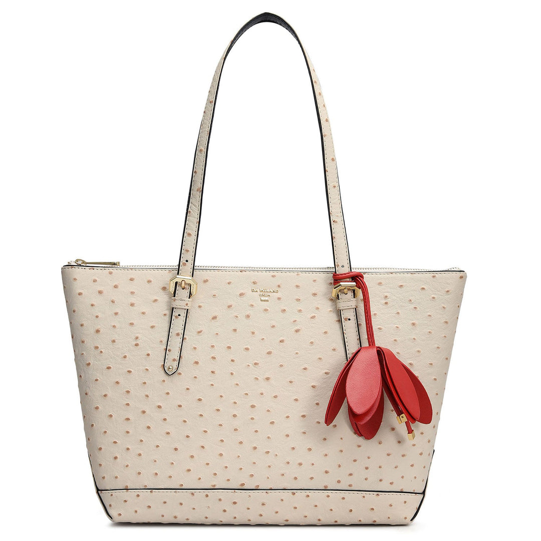 Medium Ostrich Leather Tote - Vanilla