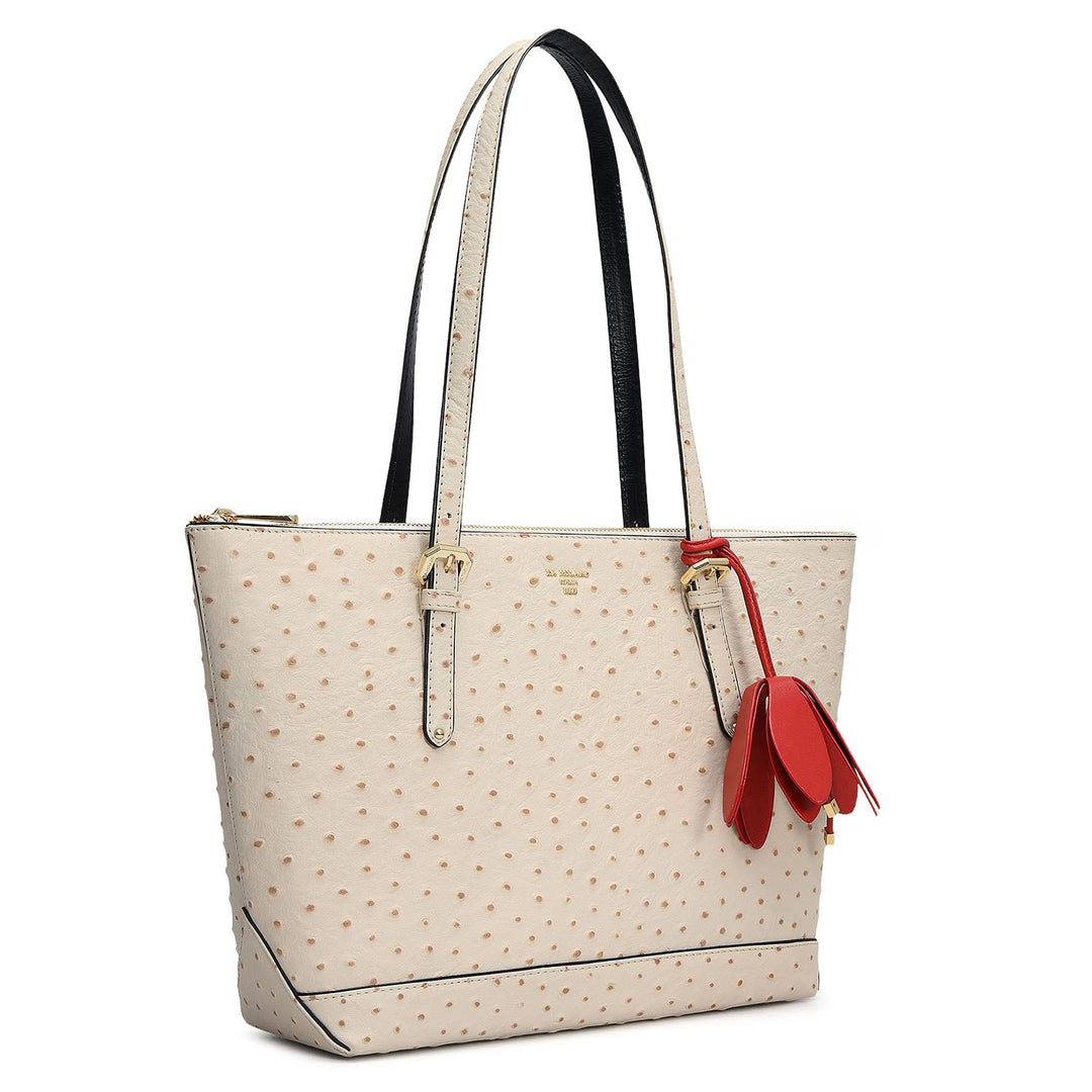 Medium Ostrich Leather Tote - Vanilla