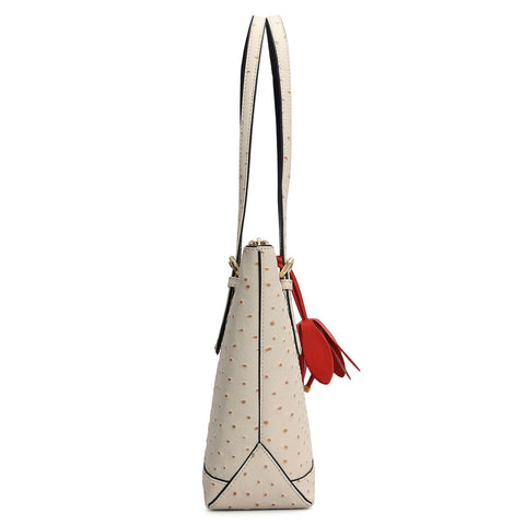 Medium Ostrich Leather Tote - Vanilla