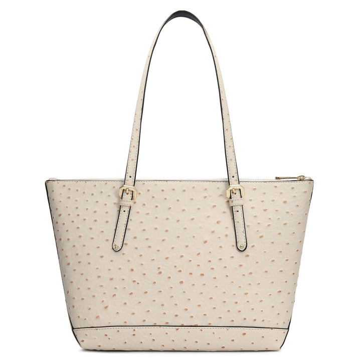 Medium Ostrich Leather Tote - Vanilla