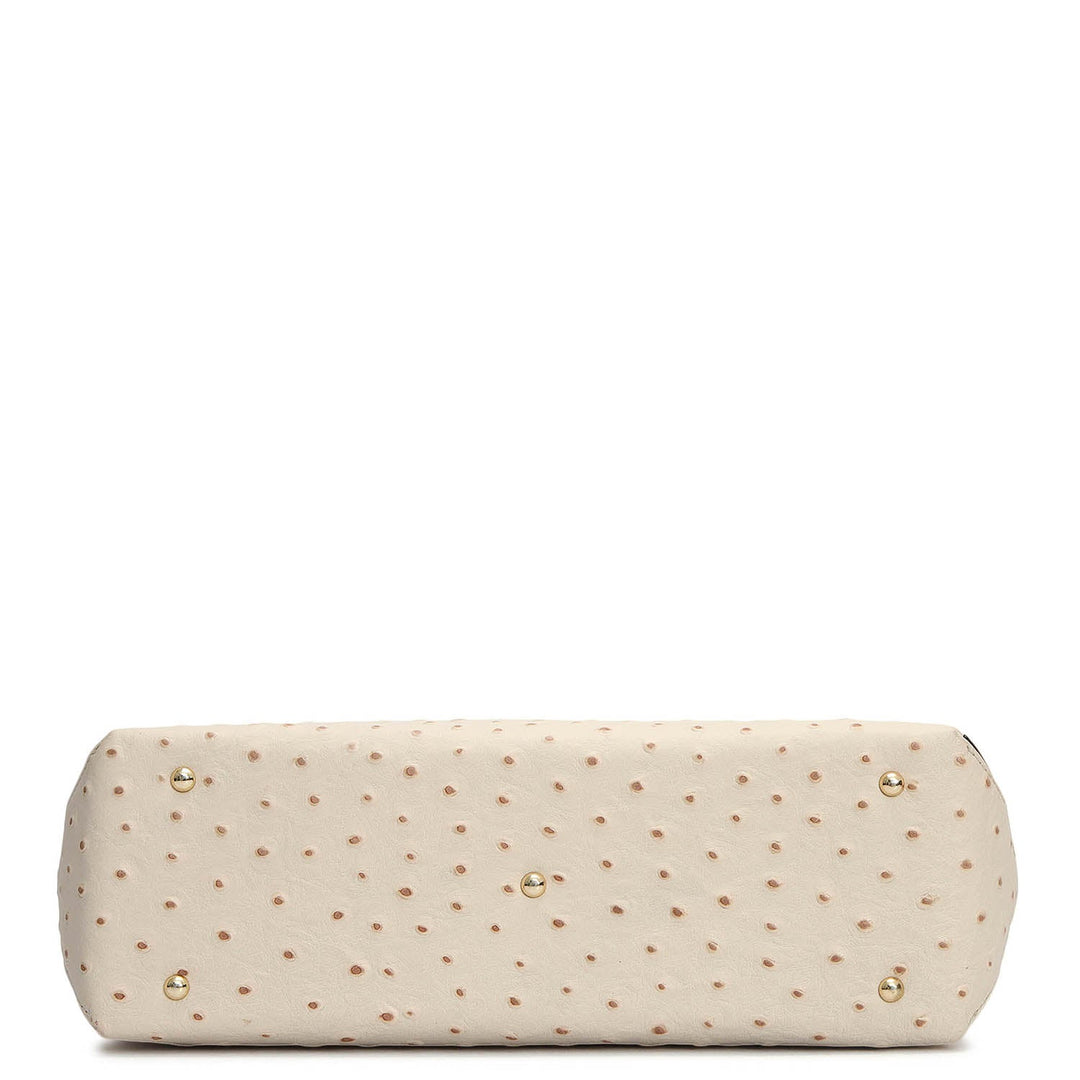 Medium Ostrich Leather Tote - Vanilla