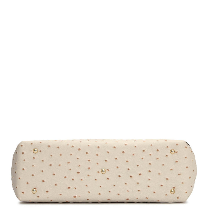 Medium Ostrich Leather Tote - Vanilla