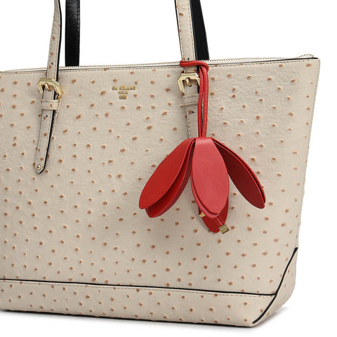 Medium Ostrich Leather Tote - Vanilla