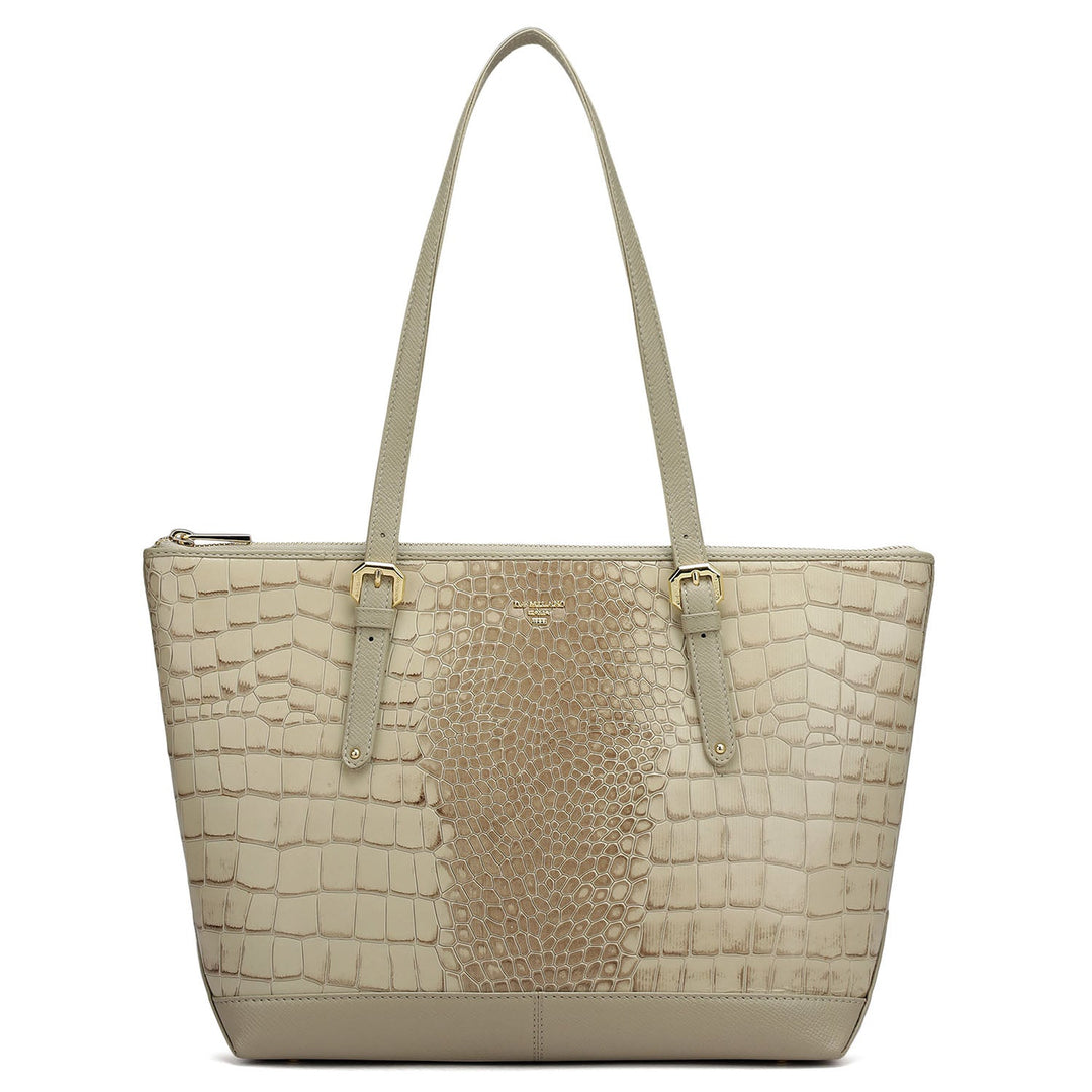 Medium Croco Leather Tote - Frost