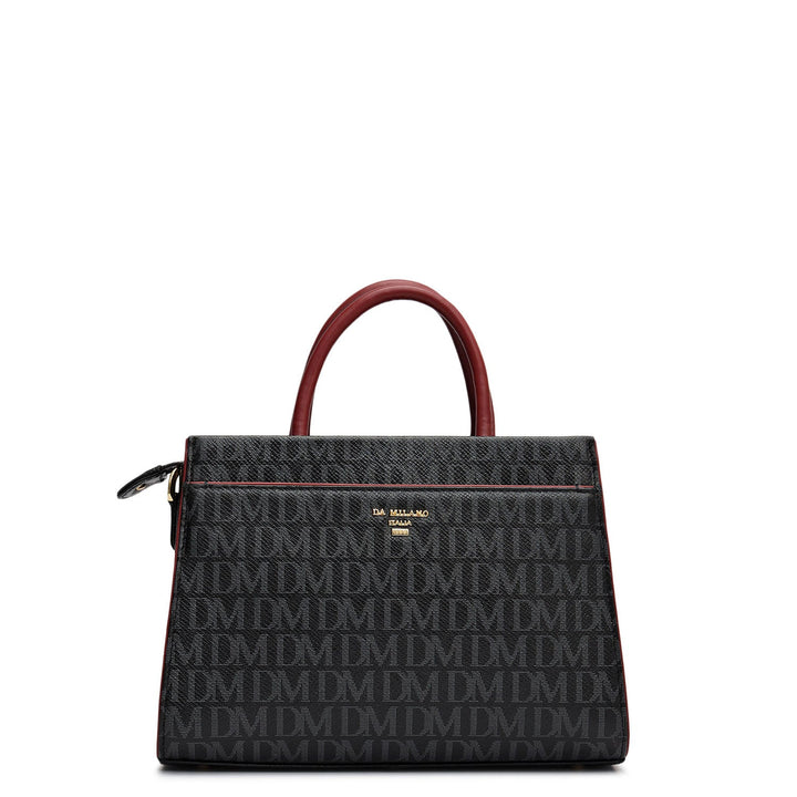 Small Monogram Plain Leather Satchel - Black