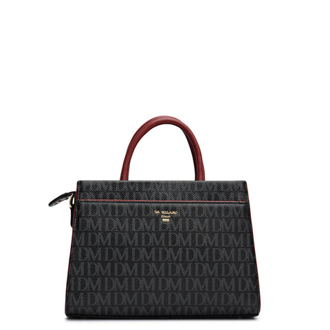 Small Monogram Plain Leather Satchel - Black