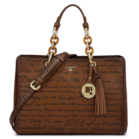 Medium Signato Leather Satchel - Cognac