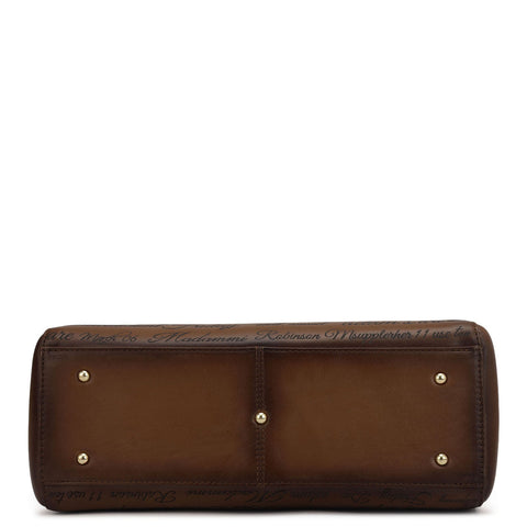 Medium Signato Leather Satchel - Cognac