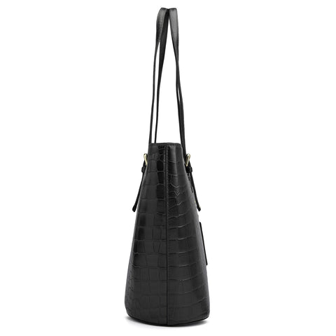 Large Croco Leather Tote - Black