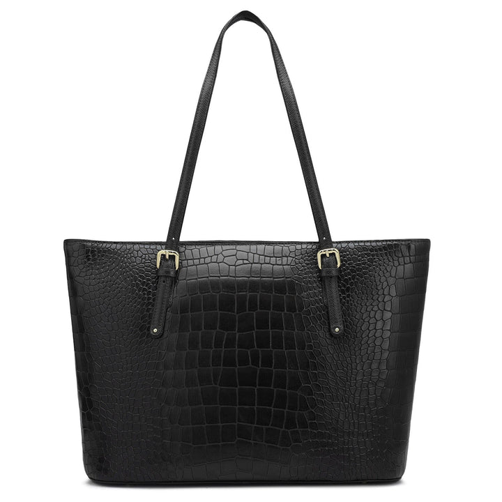 Large Croco Leather Tote - Black