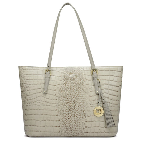 Large Croco Leather Tote - Frost