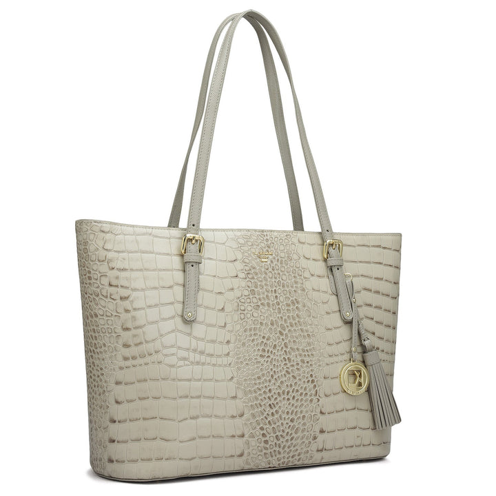 Large Croco Leather Tote - Frost