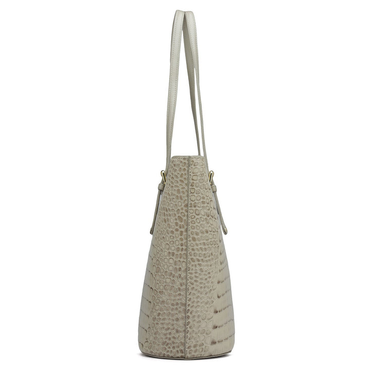 Large Croco Leather Tote - Frost