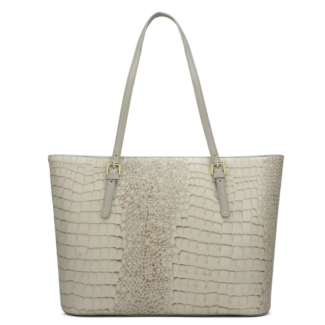 Large Croco Leather Tote - Frost