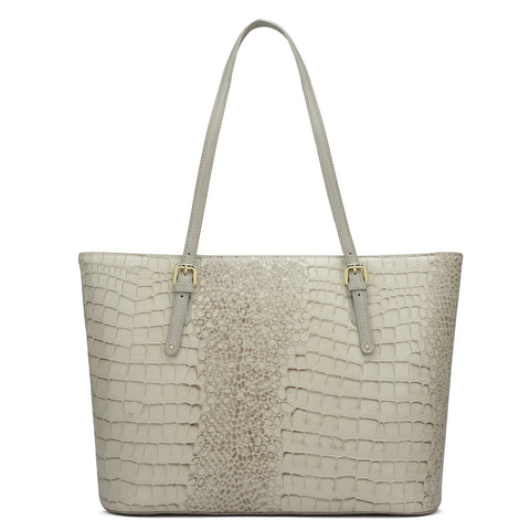 Large Croco Leather Tote - Frost