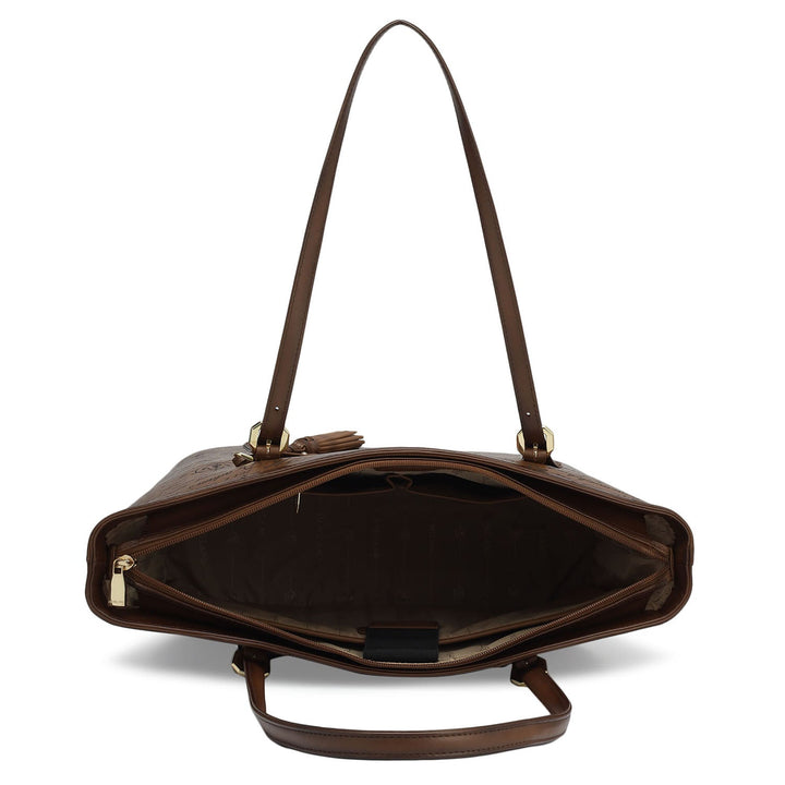 Large Signato Leather Tote - Cognac