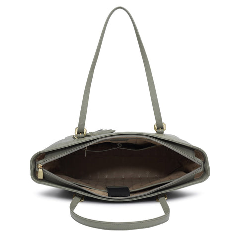 Large Croco Leather Tote - Stone Grey