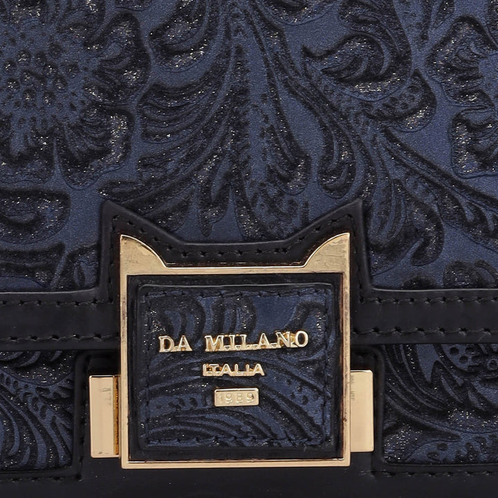 Small Floral Leather Shoulder Bag - Navy Blue