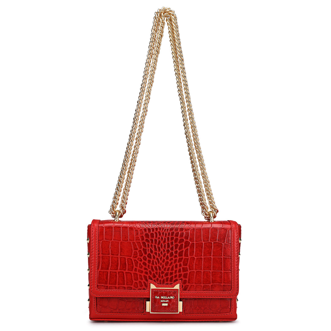Small Croco Leather Shoulder Bag - Tomato