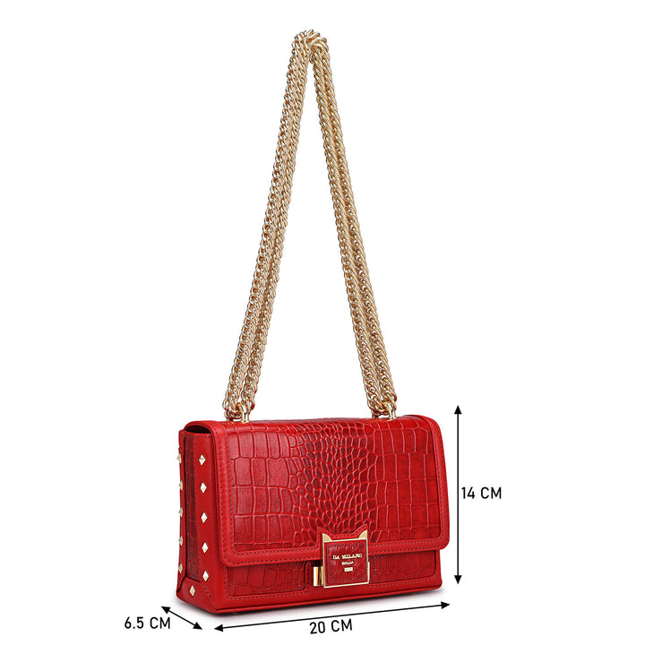 Small Croco Leather Shoulder Bag - Tomato