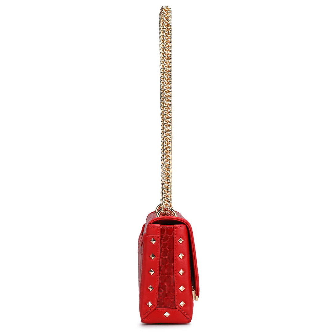 Small Croco Leather Shoulder Bag - Tomato